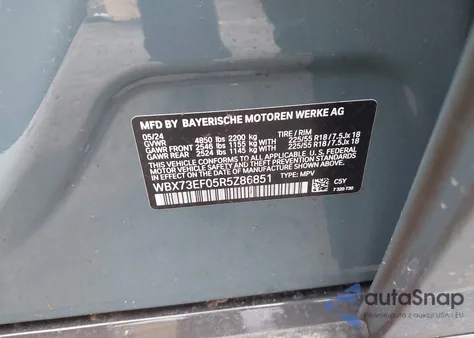 2024 BMW X1 xDrive28I from USA, damaged, VIN WBX73EF05R5Z86851